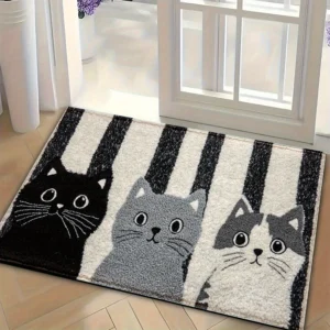 VIKAMA Striped Cartoon Cat Carpet